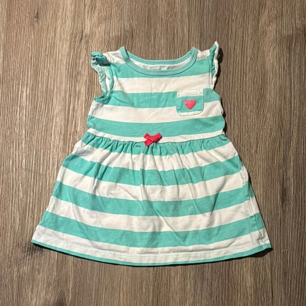 Striped Teal and White Kids Dress